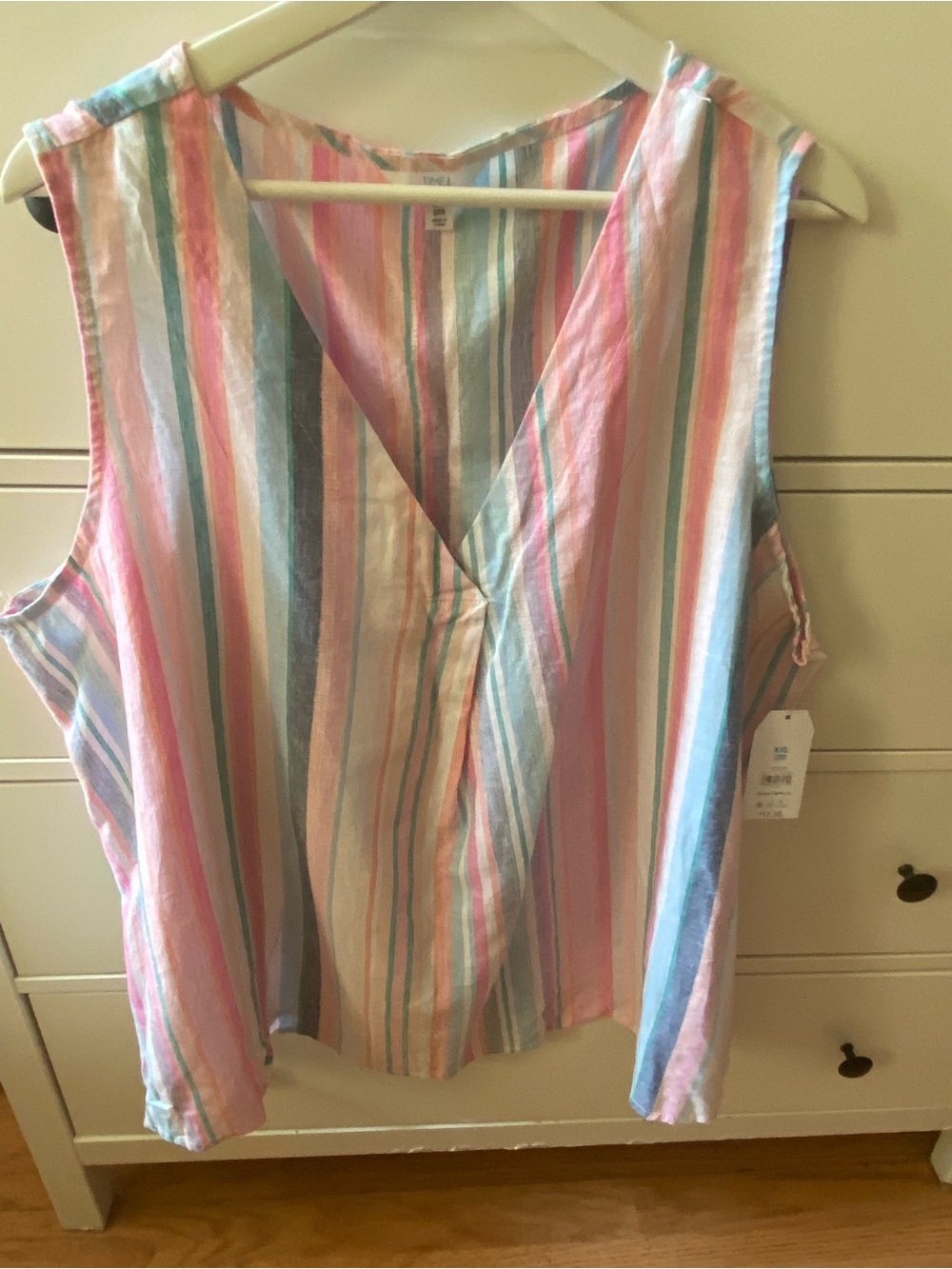 Time and Tru Sleeveless V-Neck Striped Tank Top - Pink, Blue, Green, Cream